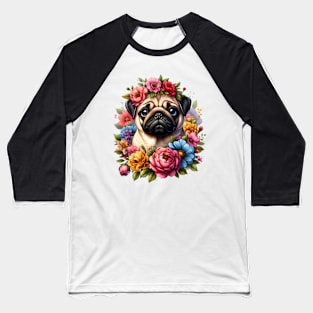 A pug decorated with beautiful colorful flowers. Baseball T-Shirt